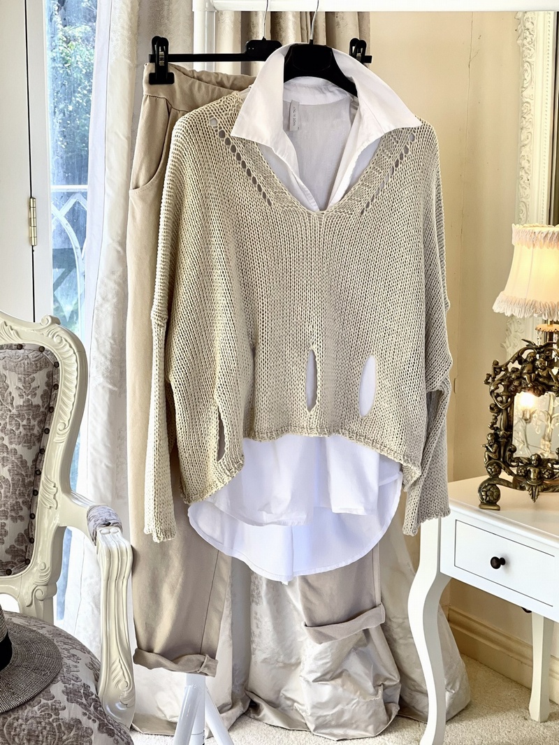 New Season Designer Inspired Layering Knit Stone