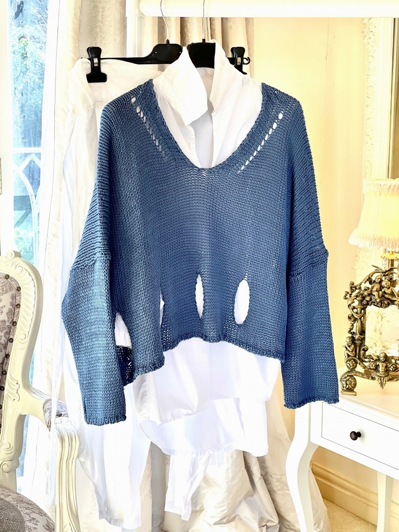New Season Designer Inspired Layering Knit Denim Blue