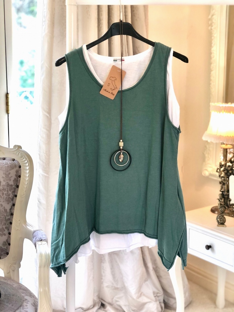 Double Necklace Vest Light Khaki