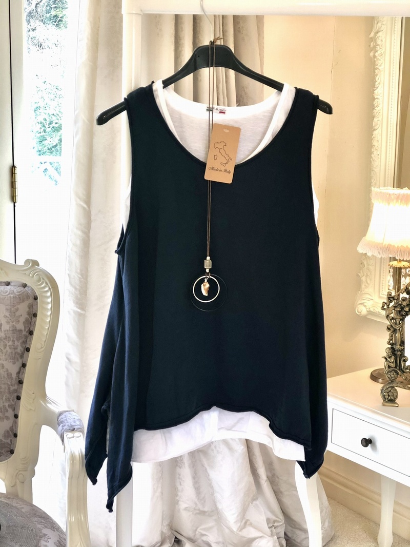 Double Necklace Vest Navy