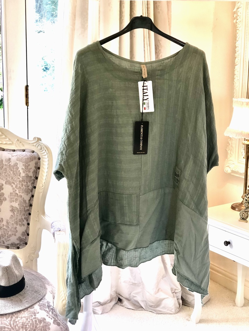Tail Sides Asymmetrical Design Top Khaki