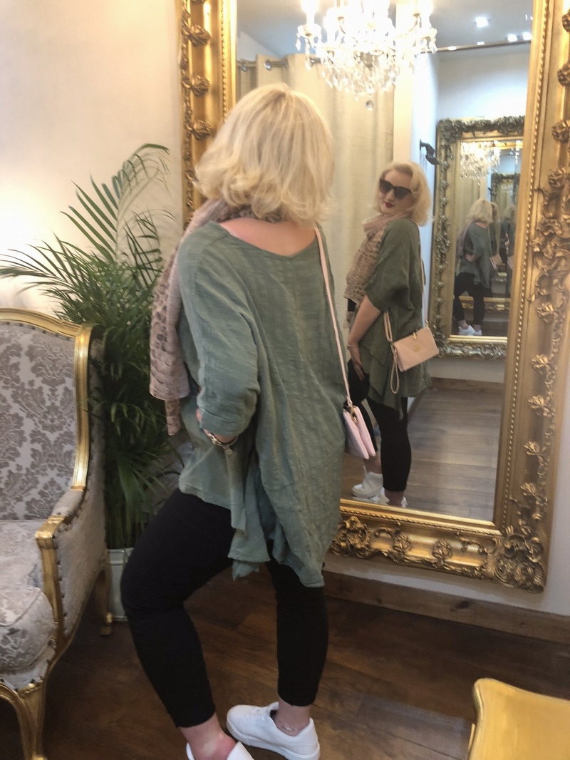 Tail Sides Asymmetrical Design Top Khaki