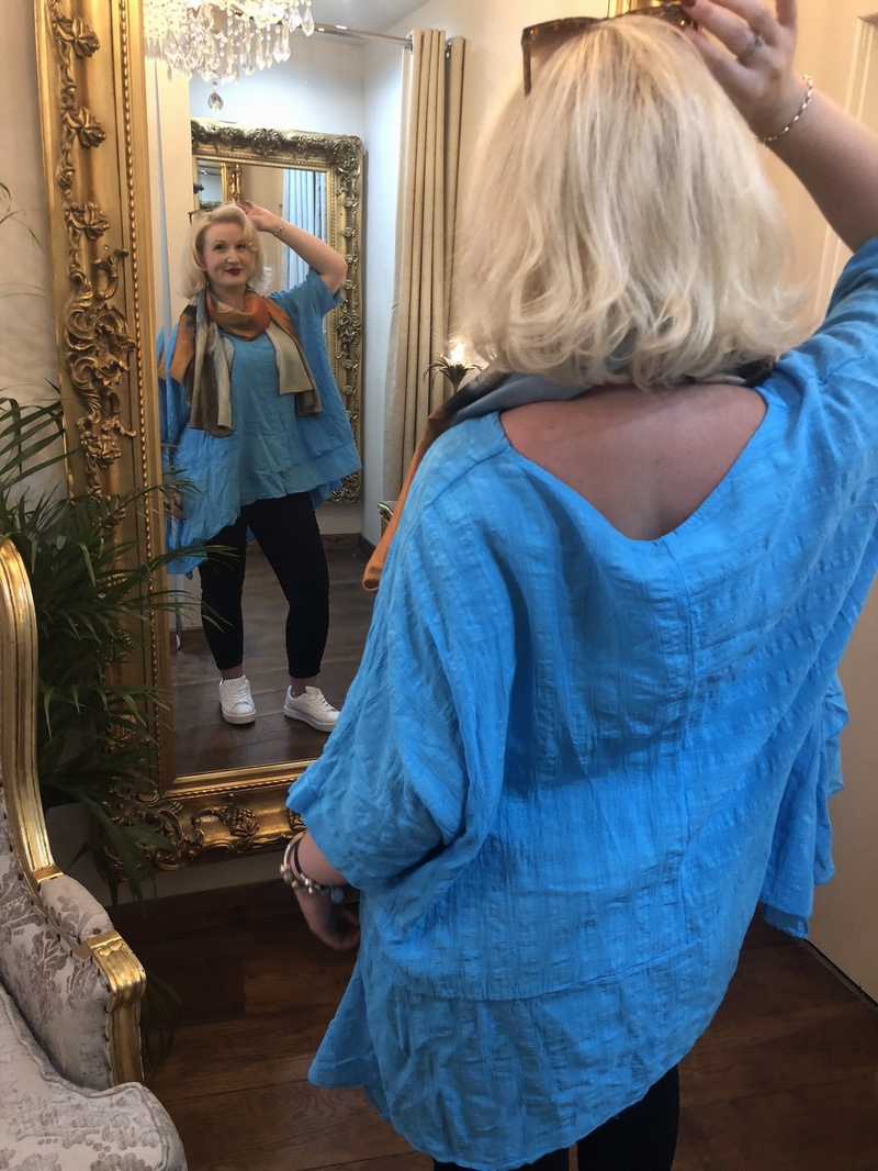 Tail Sides Asymmetrical Design Top Turquoise
