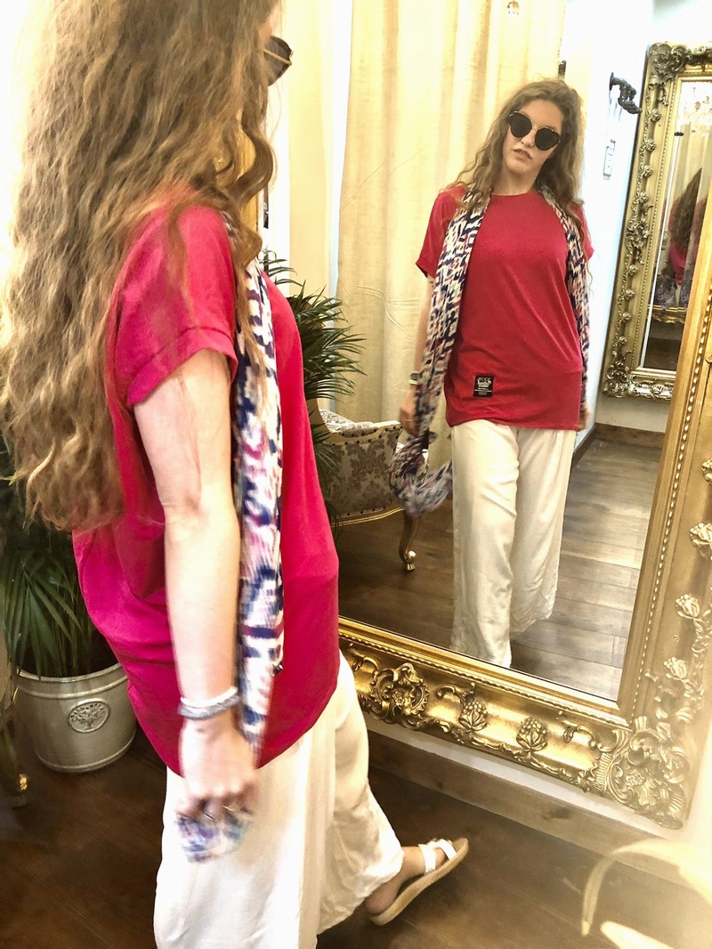 Long Natural Logo Teeshirt Cerise