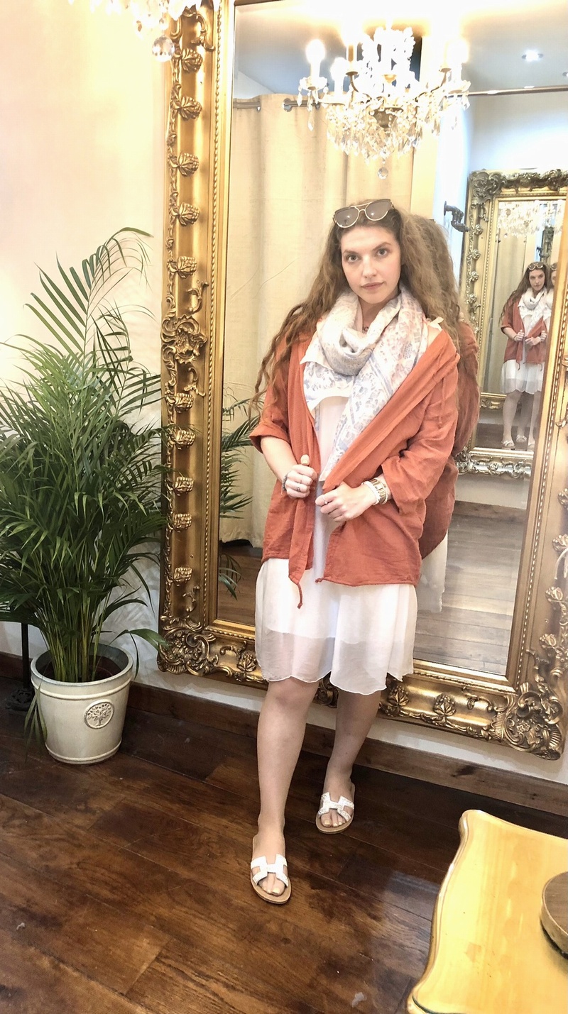 Linen Mix Hooded Jacket Salmon