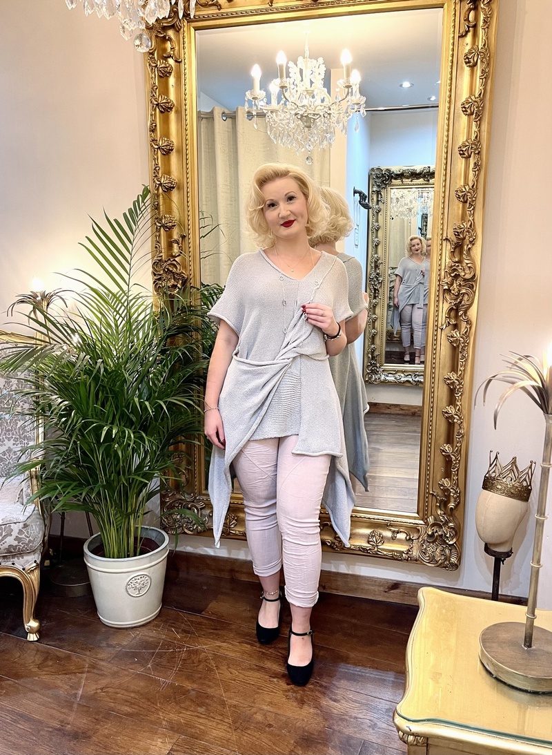 Designer inspired Twist Front knit Grey
