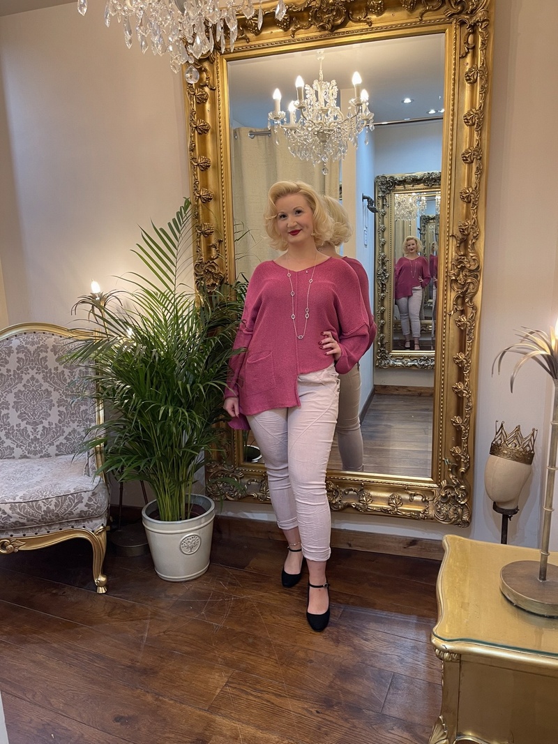 Designer Inspired Asymmetrical Knit Cerise