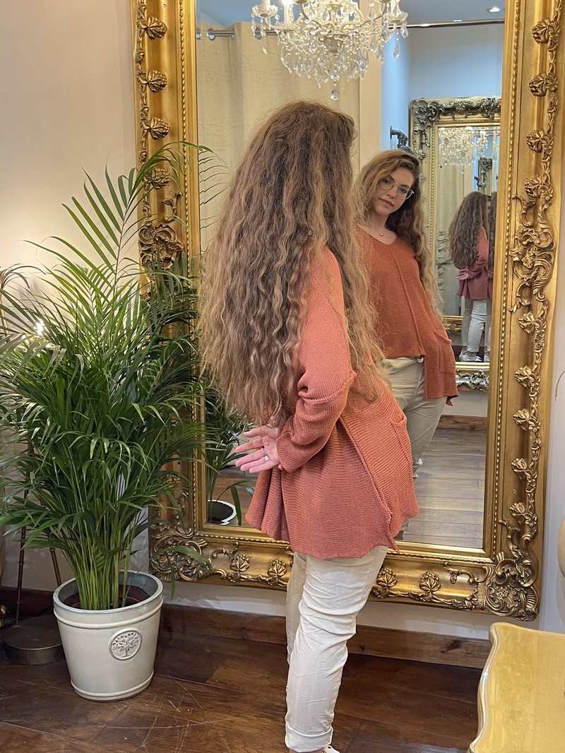 Designer Inspired Asymmetrical Knit Salmon