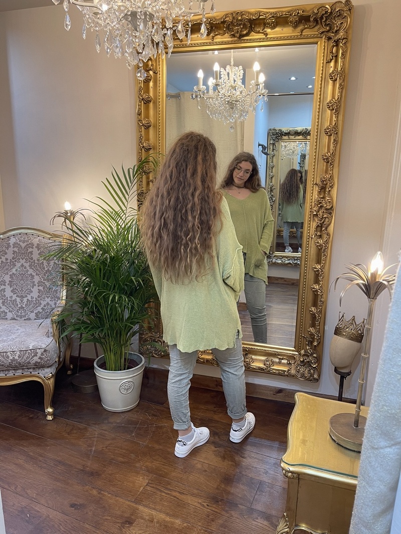 Designer Inspired Asymmetrical Knit Pea Green