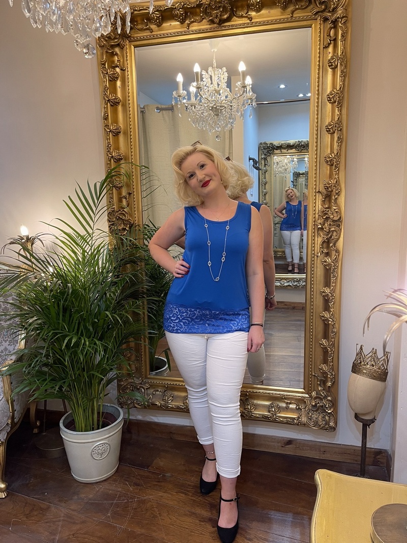 Designer Inspired Deep Lace Layering Vest Royal Blue