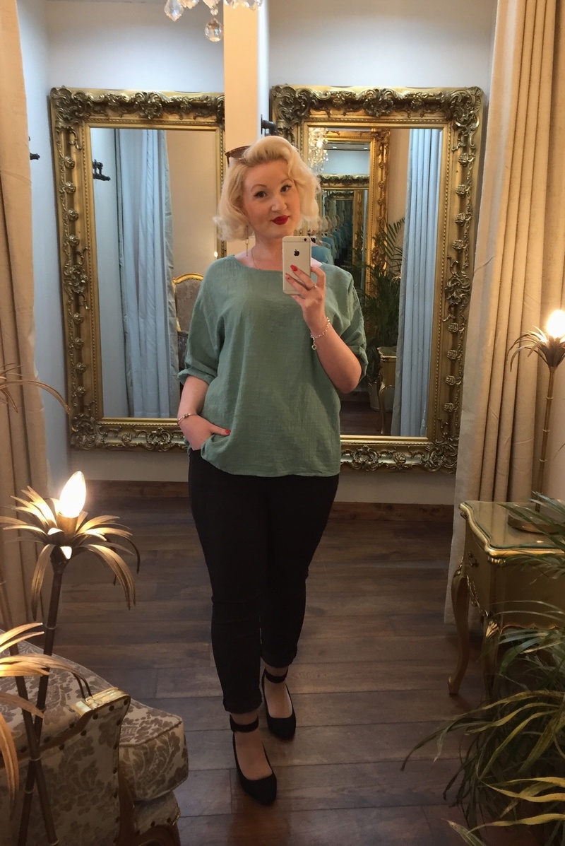 Cheesecloth top turquoise