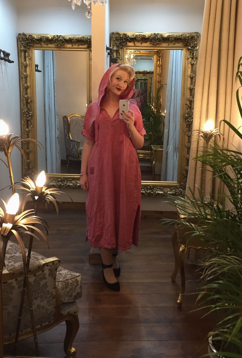 Hooded Linen Dress Salmon
