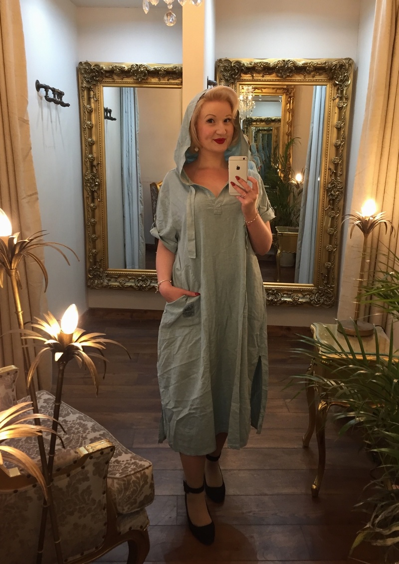 Hooded Linen Dress Mint