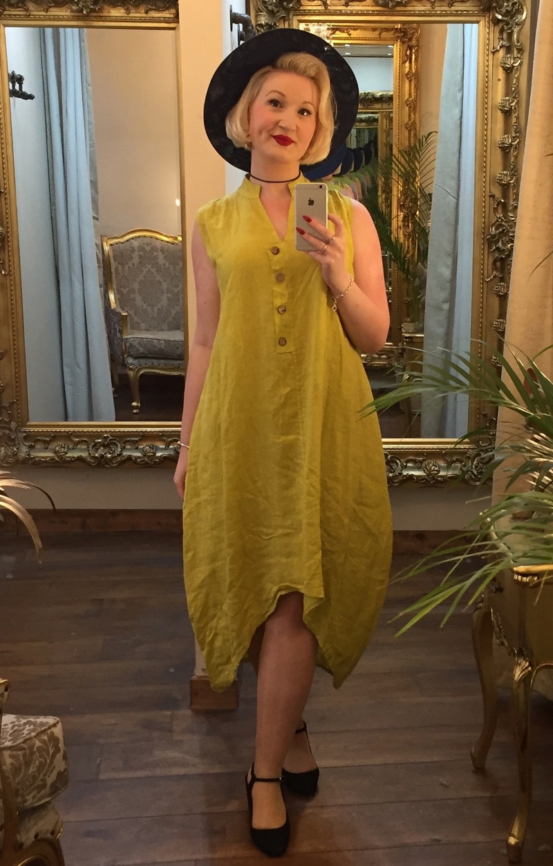 Pure Linen Dress Mustard