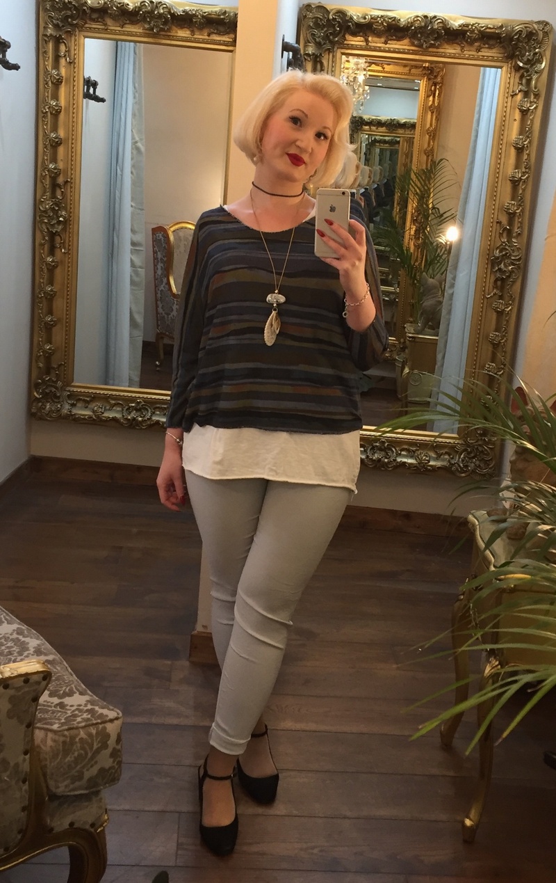Stripe Necklace Top Navy