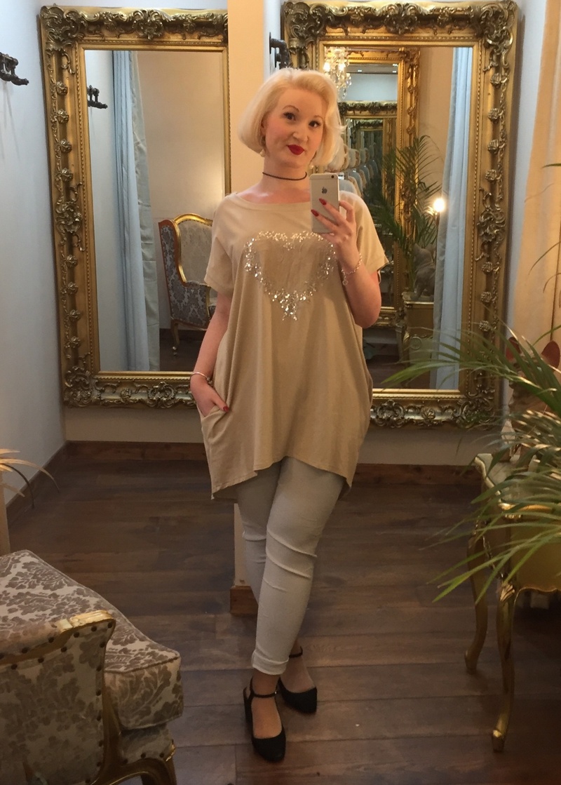 Sequin Heart Tunic Beige