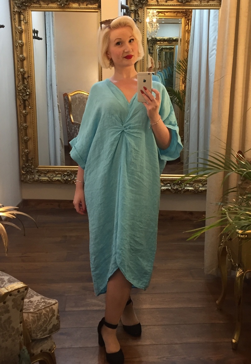 Tie Front Linen Dress Aqua
