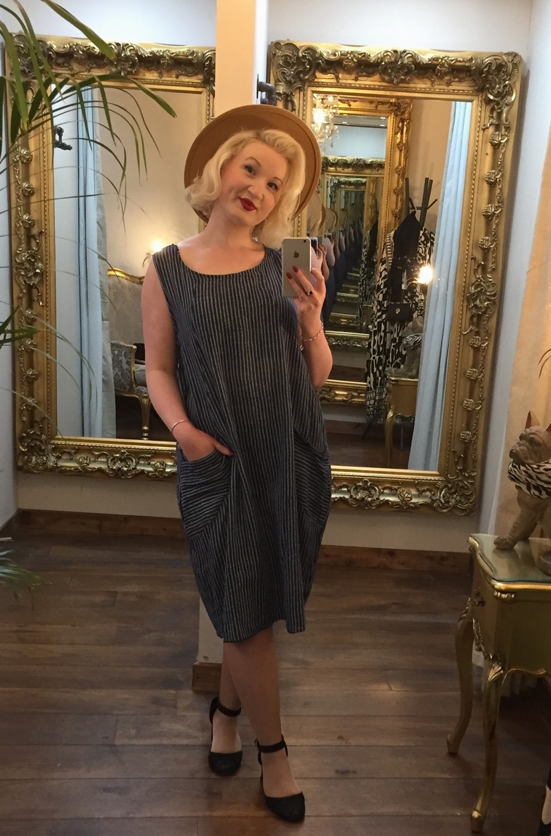 Cheesecloth Dress Navy&Grey
