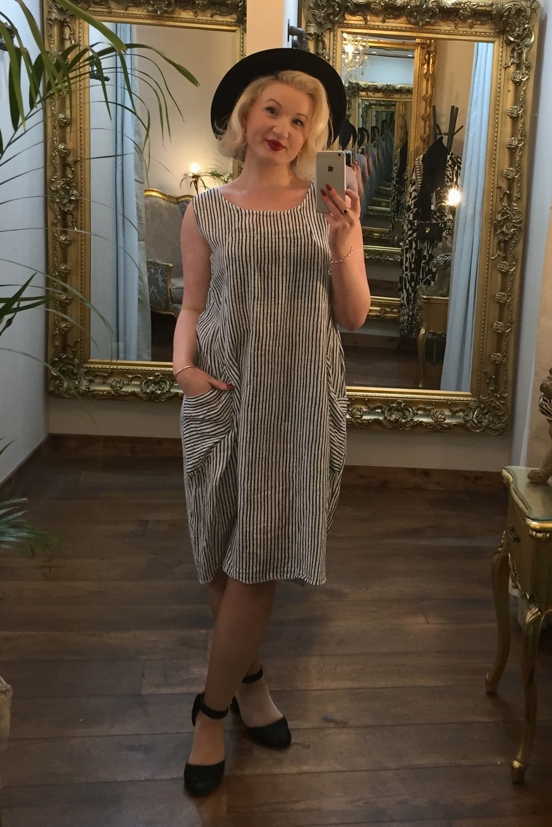 Cheesecloth Dress White&Navy