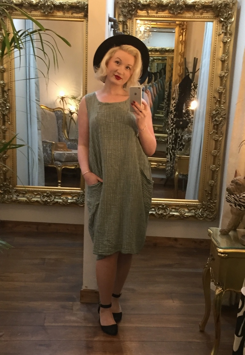 Chessecloth Dress Khaki&White