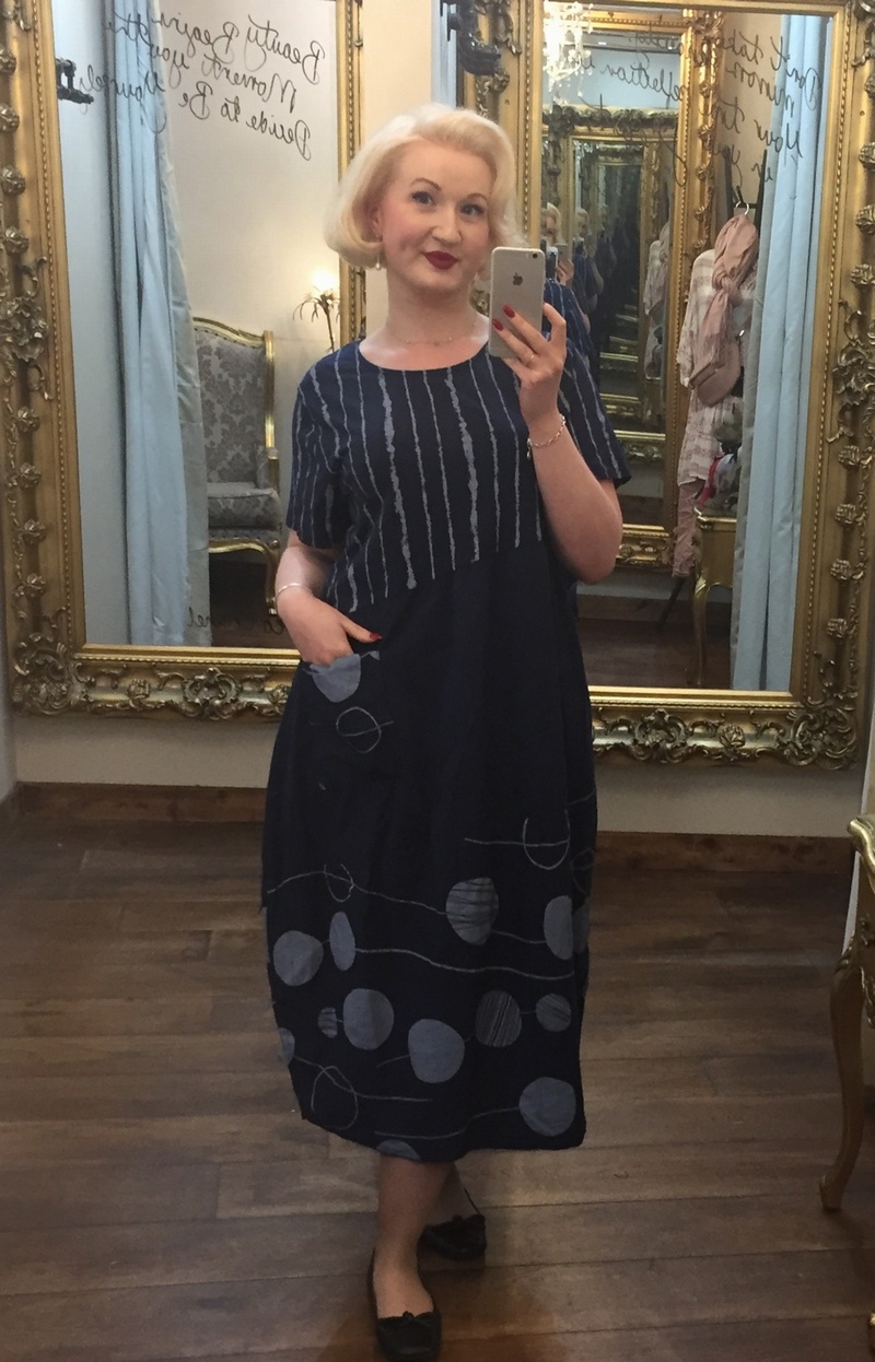 Lin Print Dress Navy