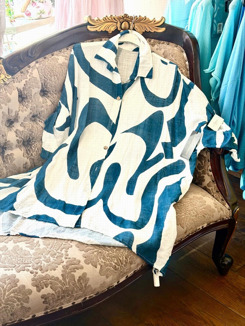 Long Linen Effect Shirt Teal