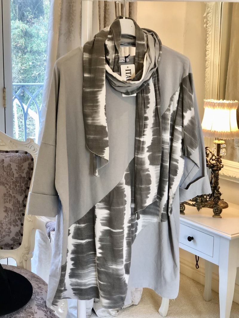 Blurred lines Tunic With Scarf Grey