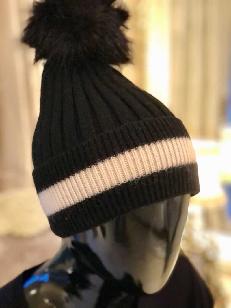 Ribbed Pom Hat Black/Cream