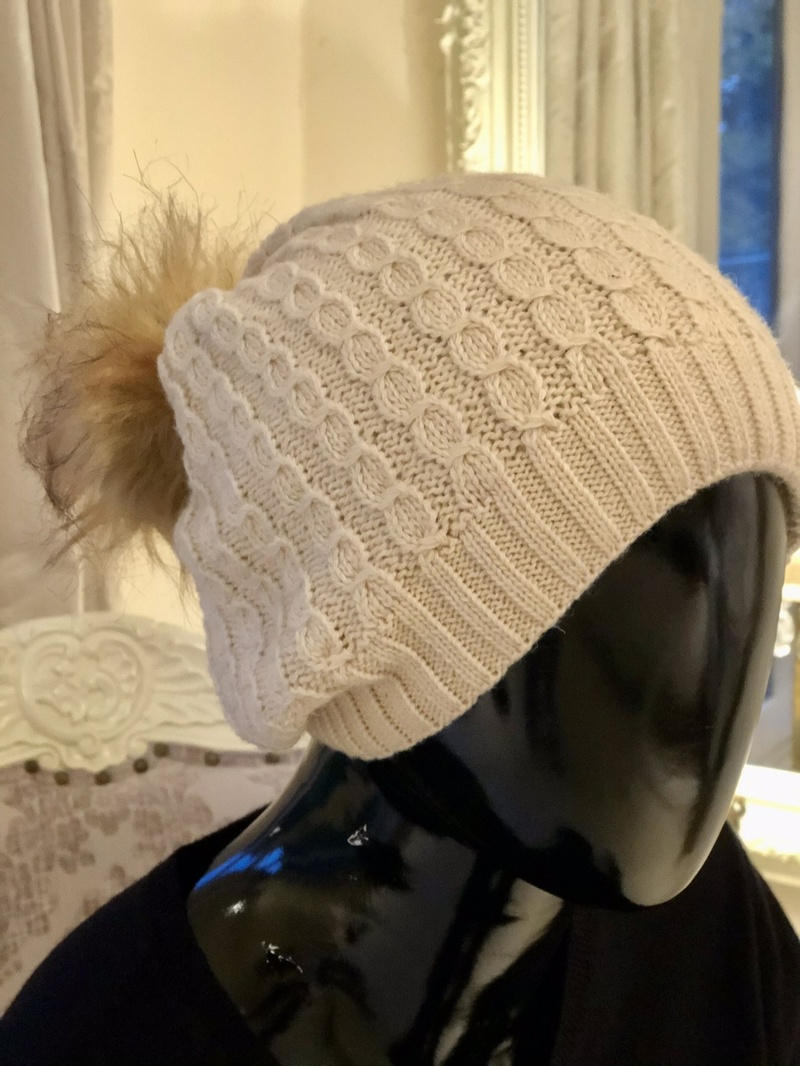 Slouch Beanie Style Pom Hat Cream