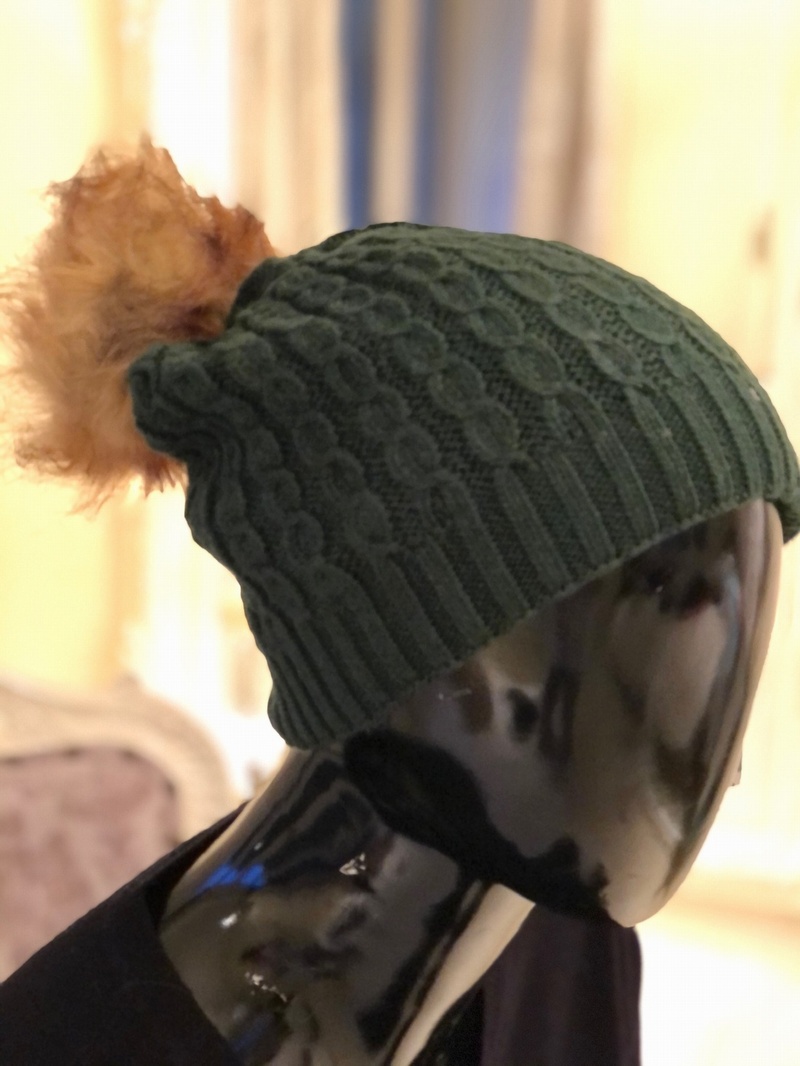 Knit Pom Hat Emerald Green
