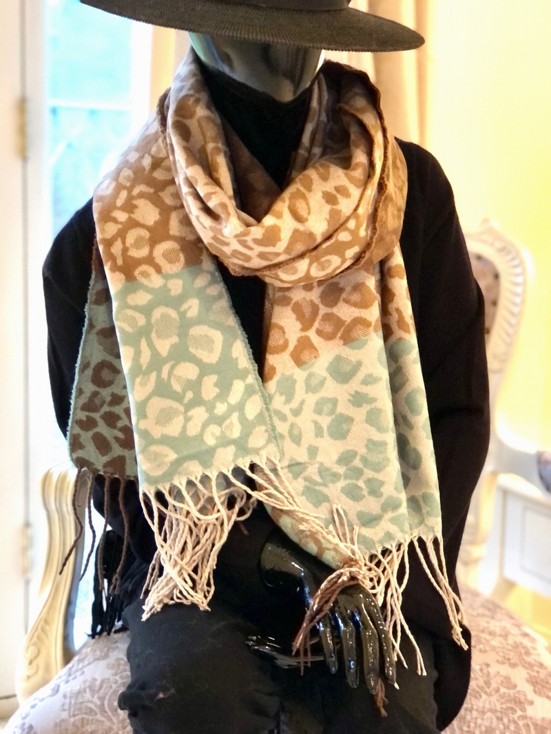 Terry Border Design Scarf Mocha/ Aqua