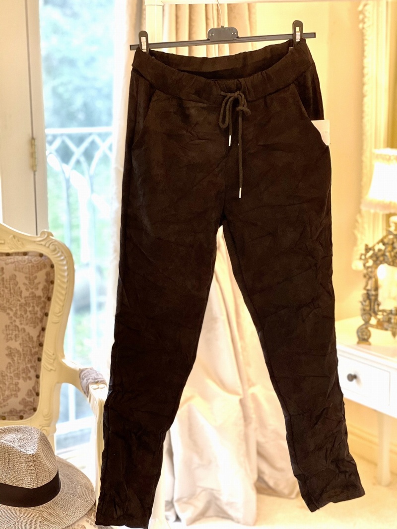 Creased Faux Suede Magic Trouser Black
