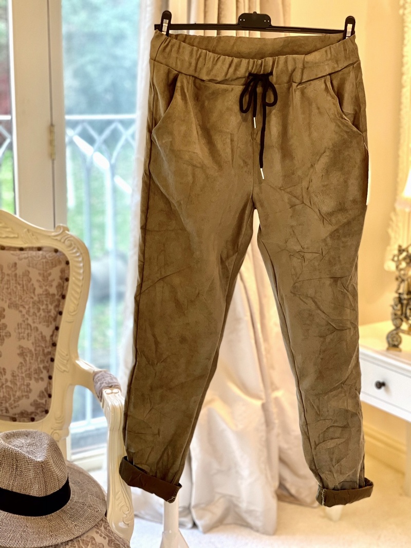 Creased Faux Suede Magic Trouser Khaki