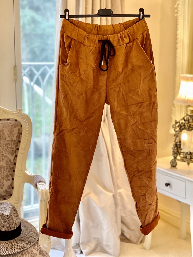 Creased Faux Suede Magic Trouser Rust