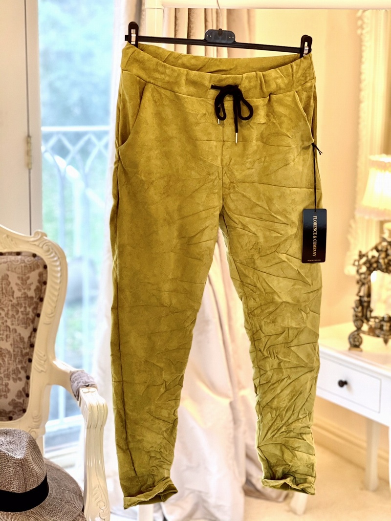 Creased Faux Suede Magic Trouser Lime