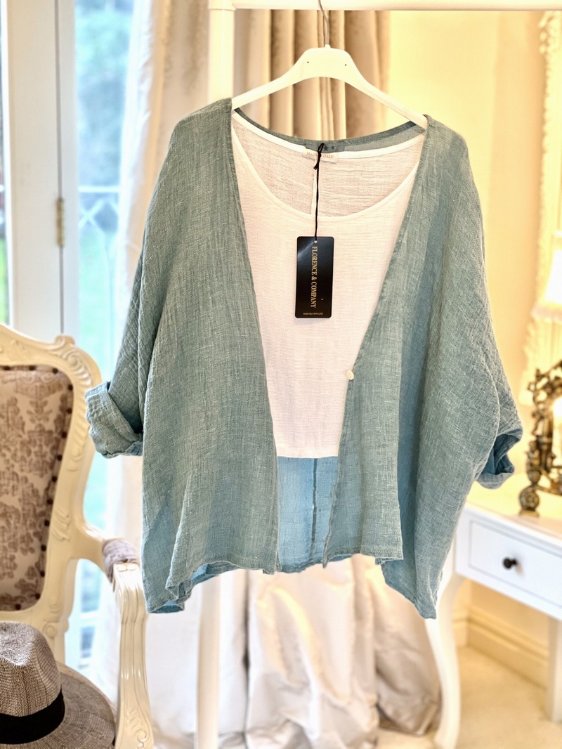 New Season Linen Mix Jkt Over Top Blue Jean Tiffany