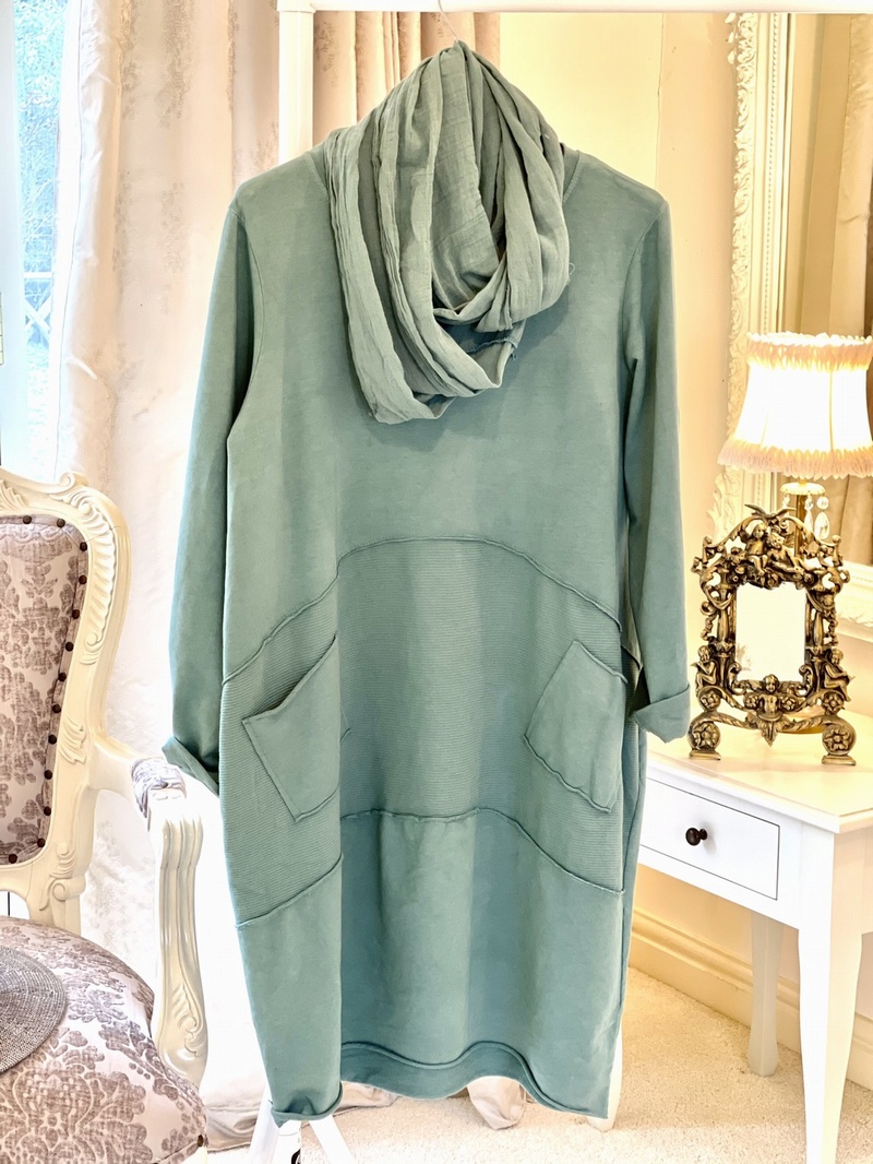 New Season Scarf Tunic Dress Khaki Green
