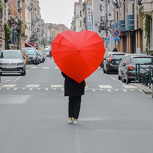 Love heart umbrellas lipstick Red