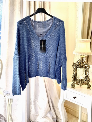 New Season Designer Inspired Layering Knit Denim Blue