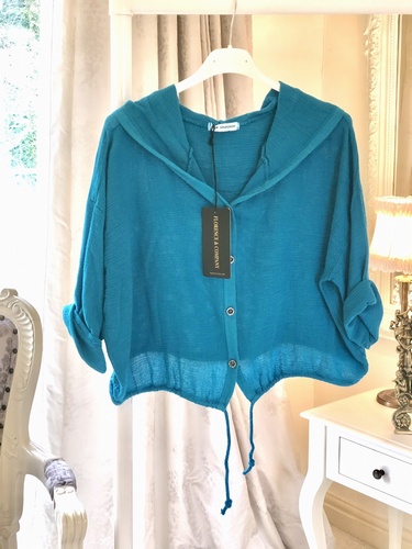 Short Hoody Jacket Turquoise