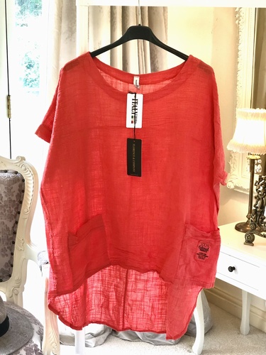 Two Pocket Design Tunic Strawberry