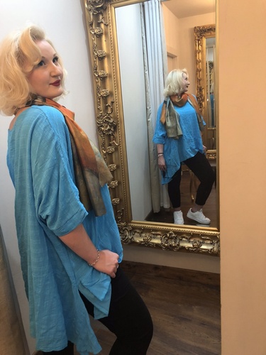 Tail Sides Asymmetrical Design Top Turquoise