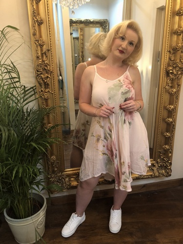 Romantic Look Flower print Strap Dress Pink