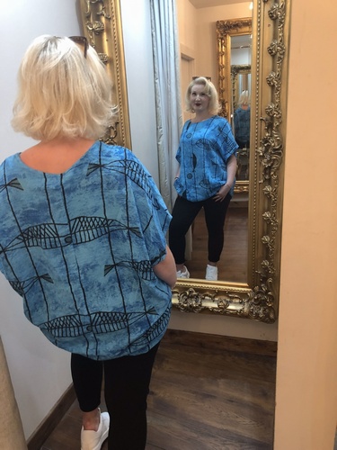 Abstract Fish Design Top Turquoise