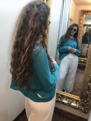 Designer Inspired Asymmetrical Lawyering Knit Aqua