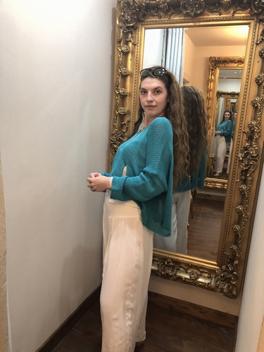 Designer Inspired Asymmetrical Lawyering Knit Aqua