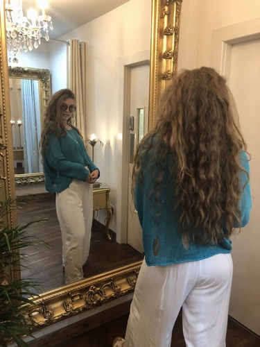 Designer Inspired Asymmetrical Lawyering Knit Aqua