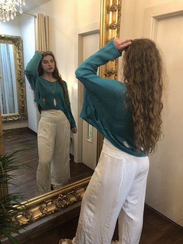 Designer Inspired Asymmetrical Lawyering Knit Aqua