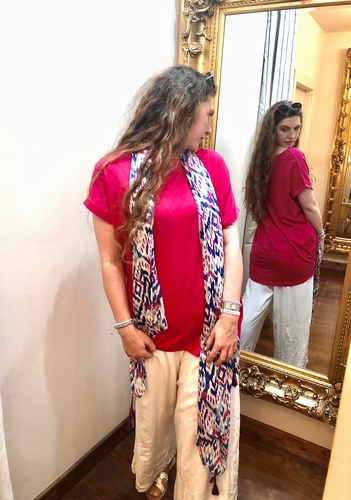 Long Natural Logo Teeshirt Cerise