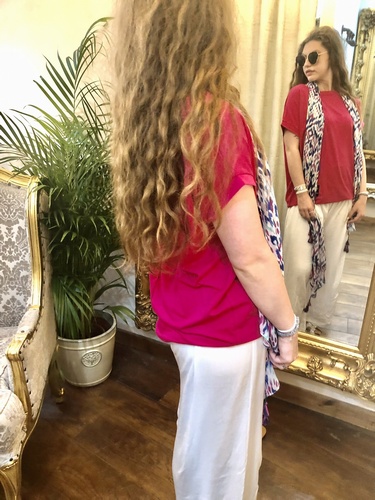 Long Natural Logo Teeshirt Cerise